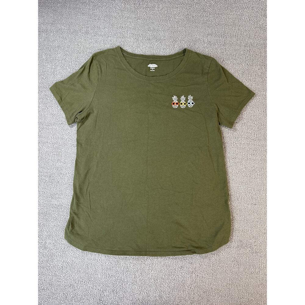 Old Navy‎ Shirt Embroidered Pineapple Olive Green Size Medium